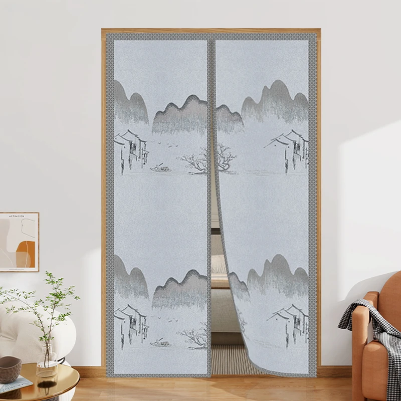 新款布艺免打孔魔术贴自粘隐私帘遮挡门帘家用卧室隔断防蚊空调帘