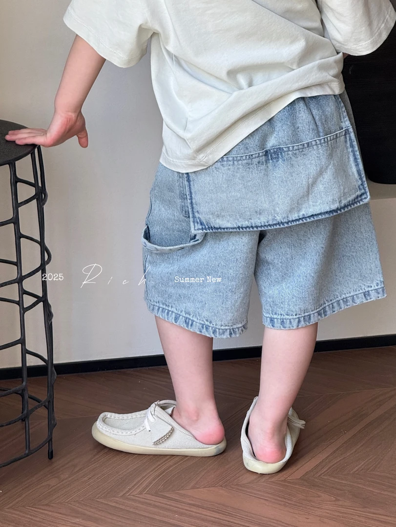 【现货】卤蛋童装【错位代码】2025夏休闲牛仔裤短裤男女童1277