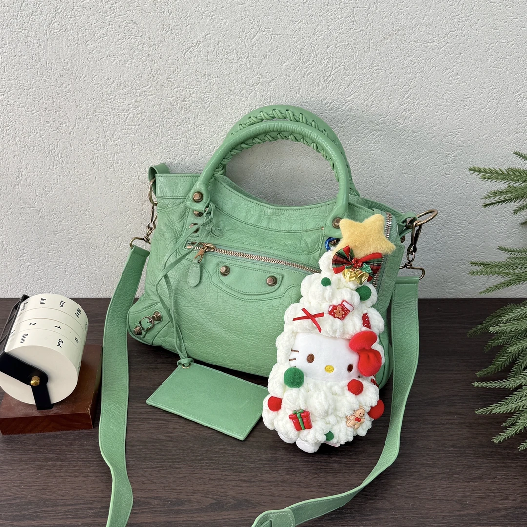 95新 Balenciaga/巴黎世家 绿色机车town油蜡皮机车单肩包时尚