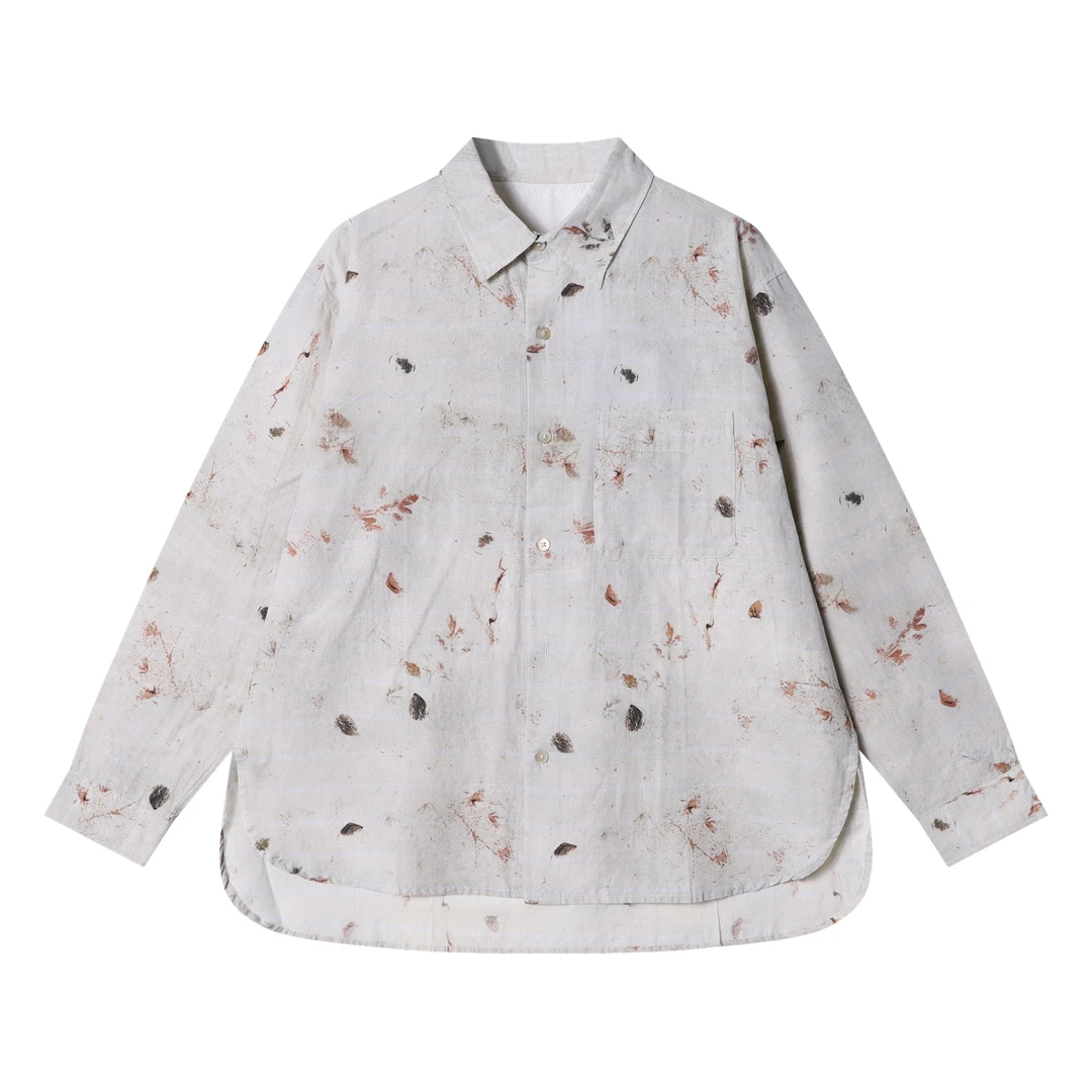 春夏新款时尚个性国风新中式设计复古树叶印花小众设计感衬衫