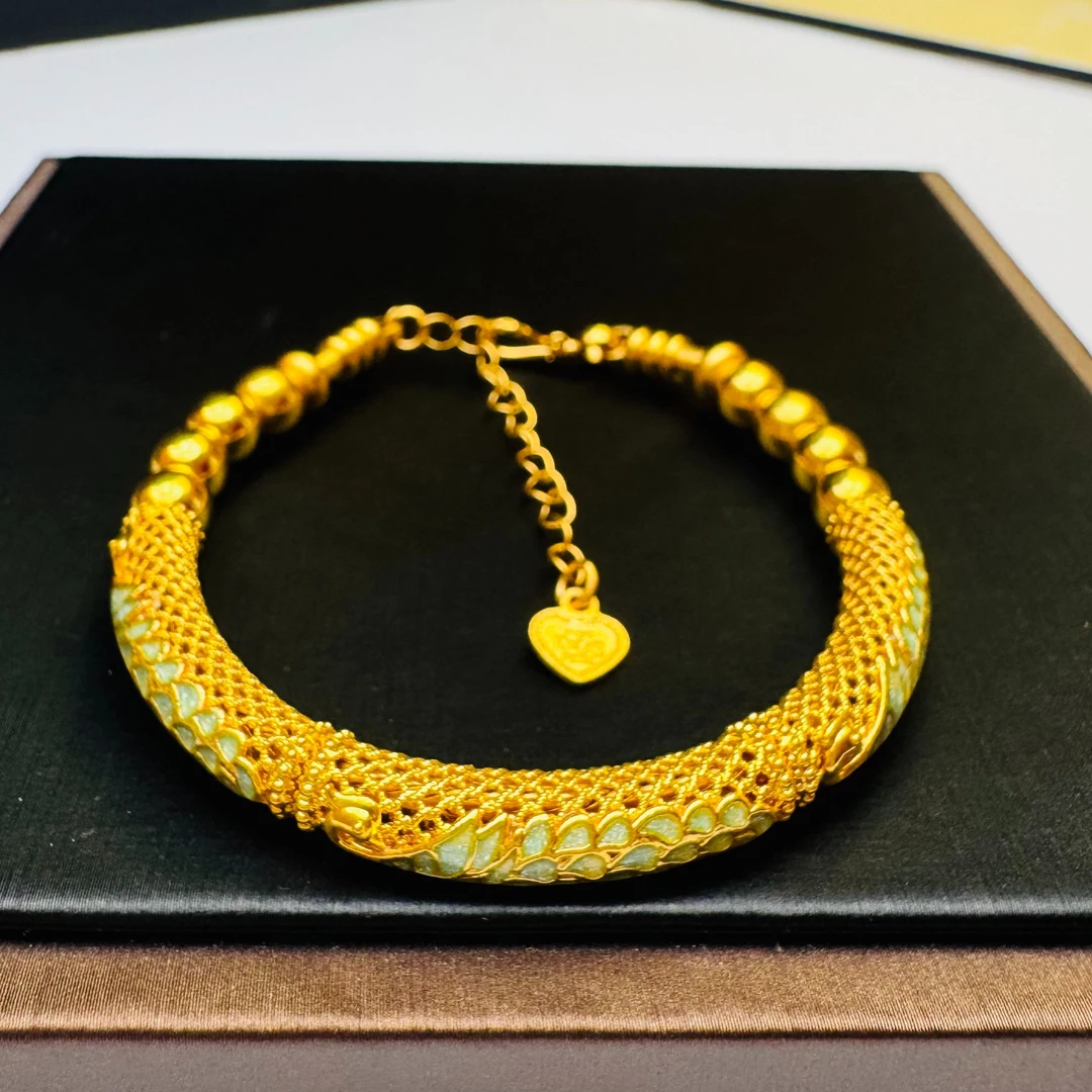 78#足金999 珐琅彩 凤凰弯管 金珠（送合金链）