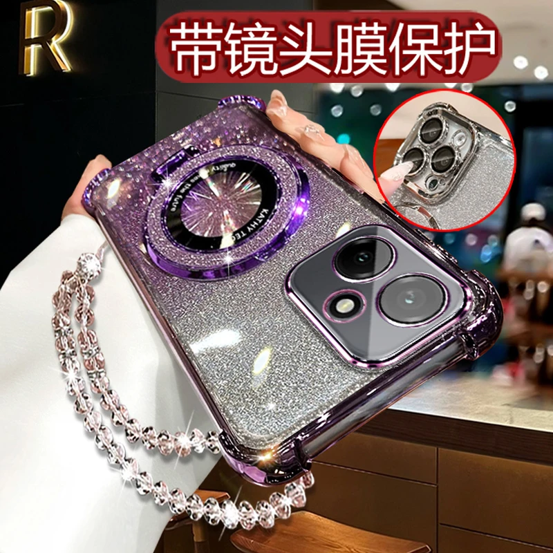 适用荣耀400网红手机壳带闪粉支架新款DNN-AN00镜头全包软壳女 潮