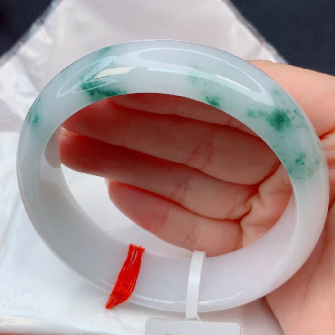 翡翠未镶嵌手镯59-60胶润飘花轮胎镯