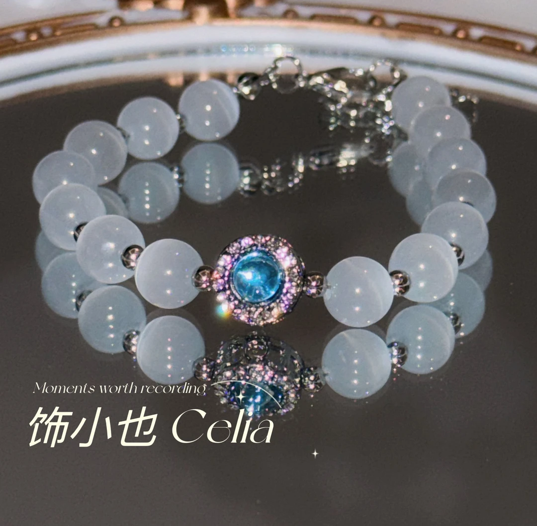 合金锆石手链 A044“新月蓝”猫猫小众冰透清冷感轻奢手链