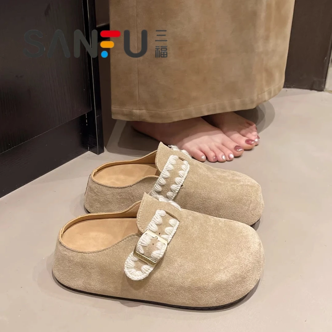 三福厚底内增高一脚蹬勃肯鞋子包头半拖鞋女春季外穿2025新款单鞋