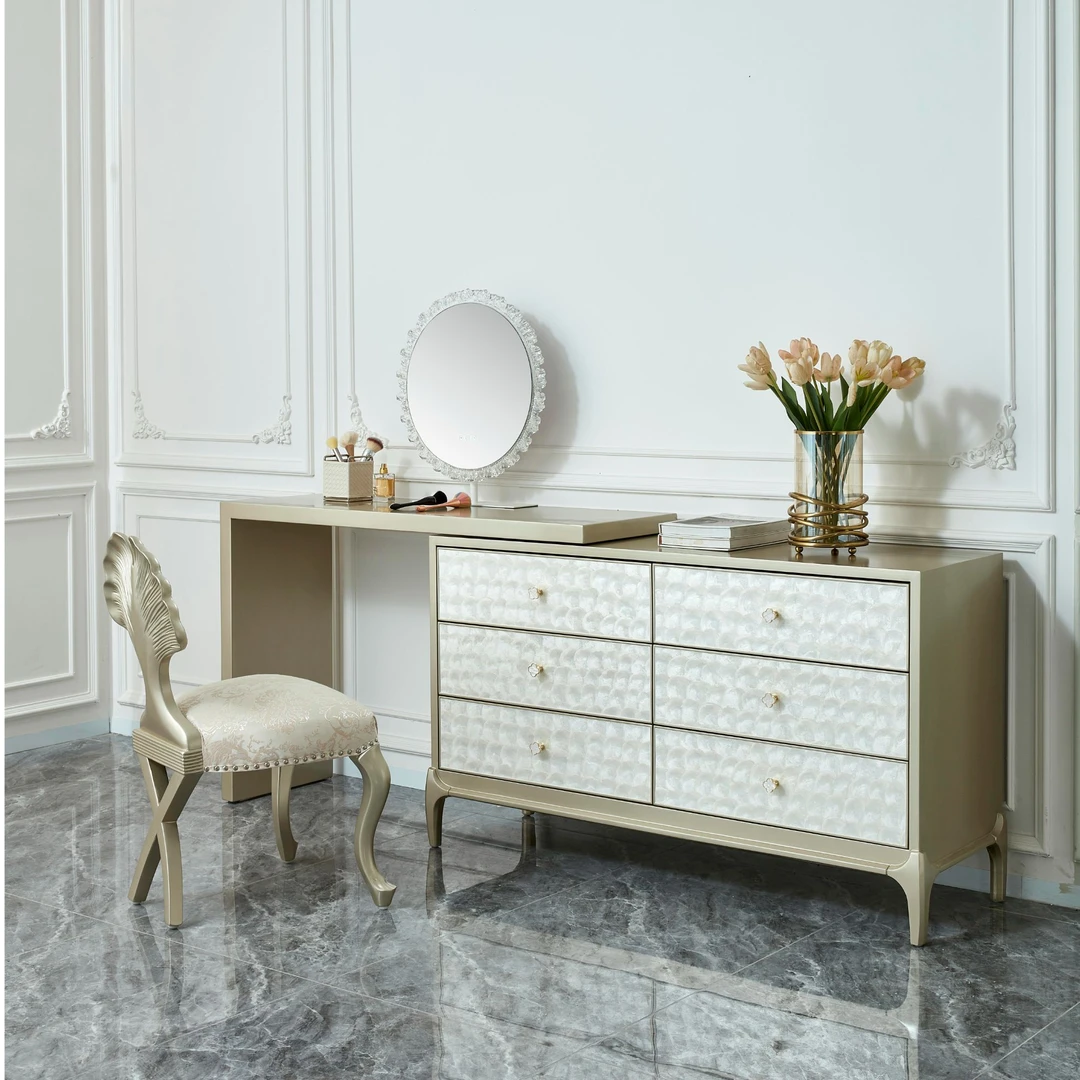 美式轻奢贝壳梳妆台/家用组合化妆台/实木妆台椅/卧室储物梳妆台
