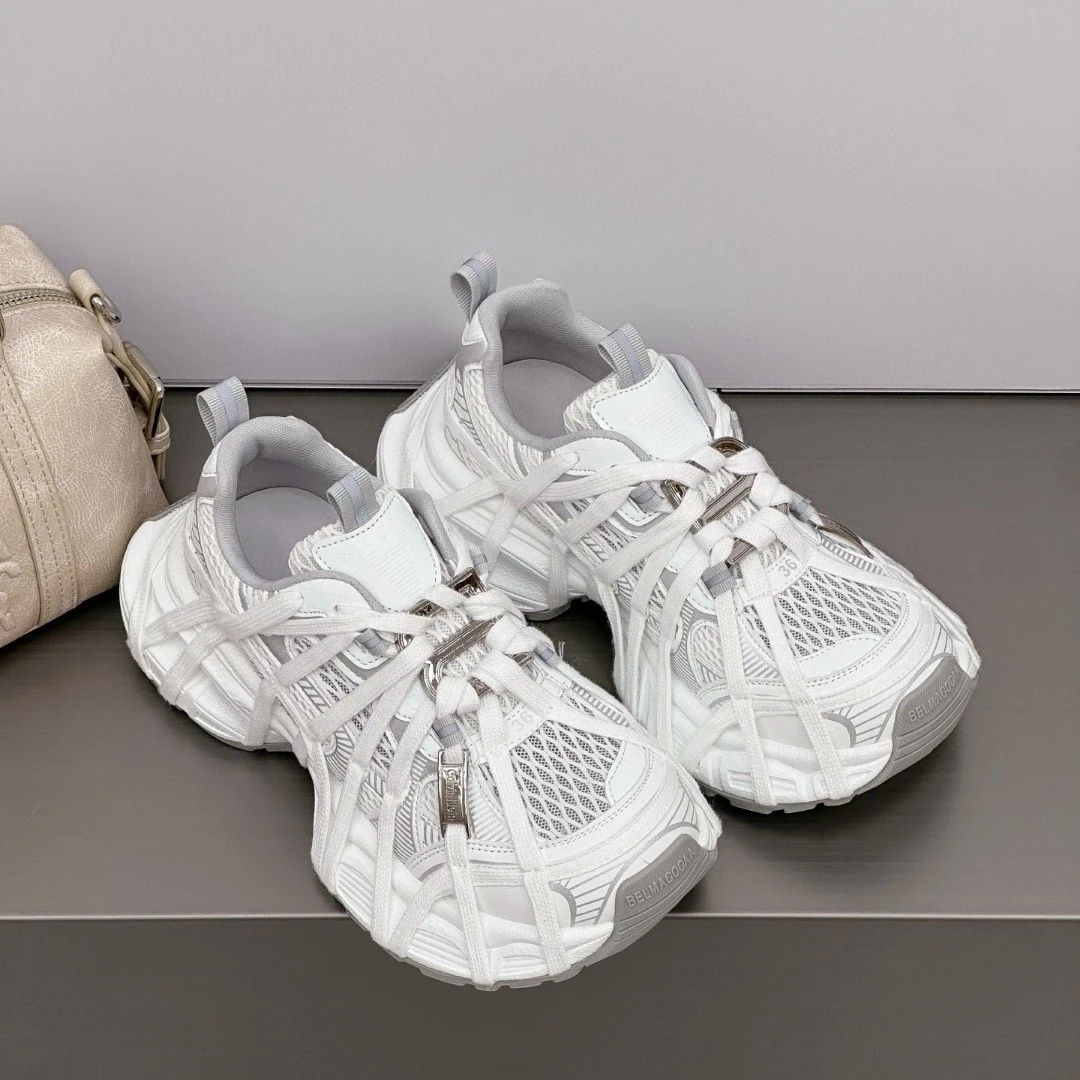 网面老爹鞋女厚底绑带透气运动休闲鞋2025夏季百搭时尚ins网面鞋