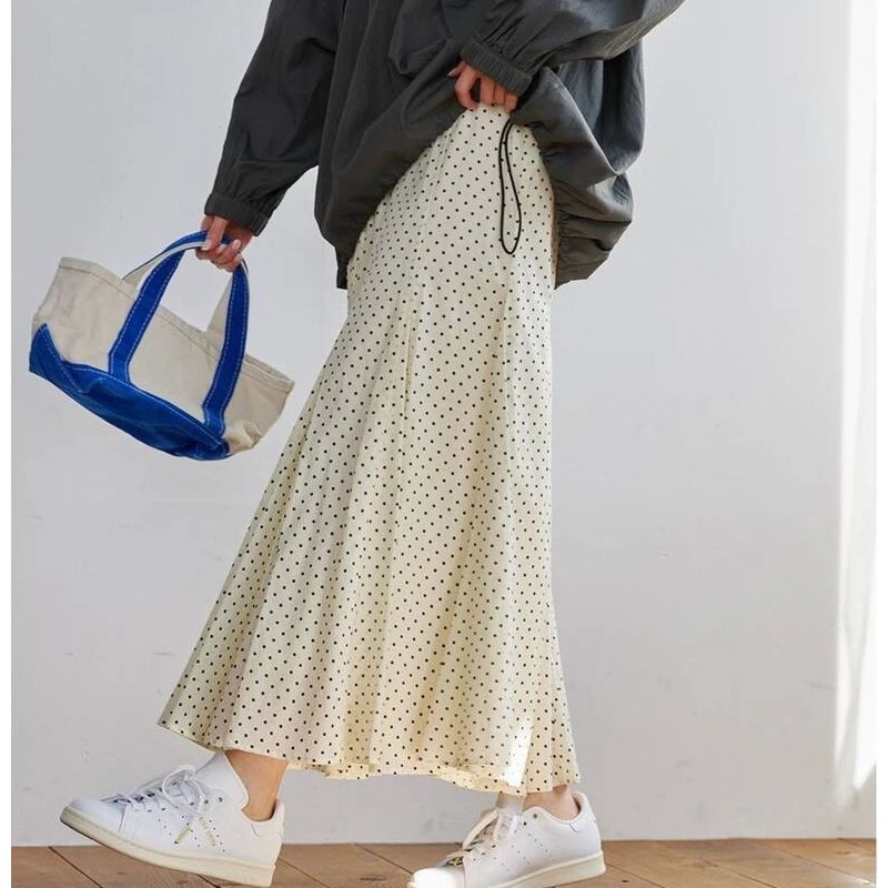 新店福利！韩国进口面料弹力雪纺松紧腰显瘦波点包臀长裙鱼尾裙夏