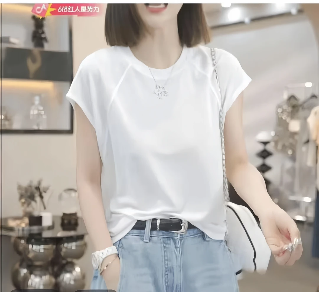 2025夏季新款显瘦纯色上衣T恤女士女士百搭时尚短袖