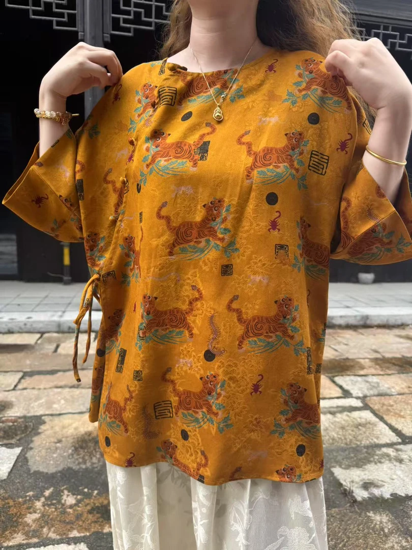 100桑蚕丝！虎阵五毒花萝毛衫