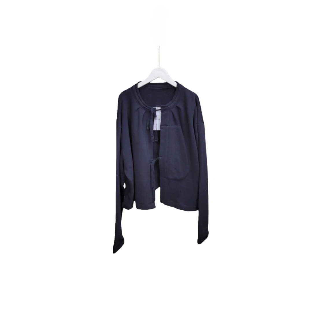 4系春季女士藏青披肩款长袖对襟抽绳短外套