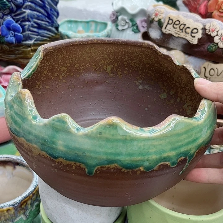 多肉绿植陶瓷花盆9.9包邮，有孔