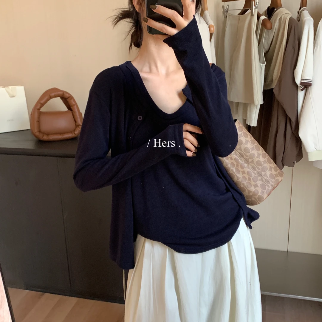 Hers-秋上新韩标～简约慵懒调性两件套百搭老钱风纯欲出游服装女