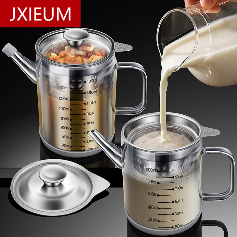 JXIEUM超厚过滤玻璃油壶家用不挂油耐高温厨房豆浆滤油大容量油罐