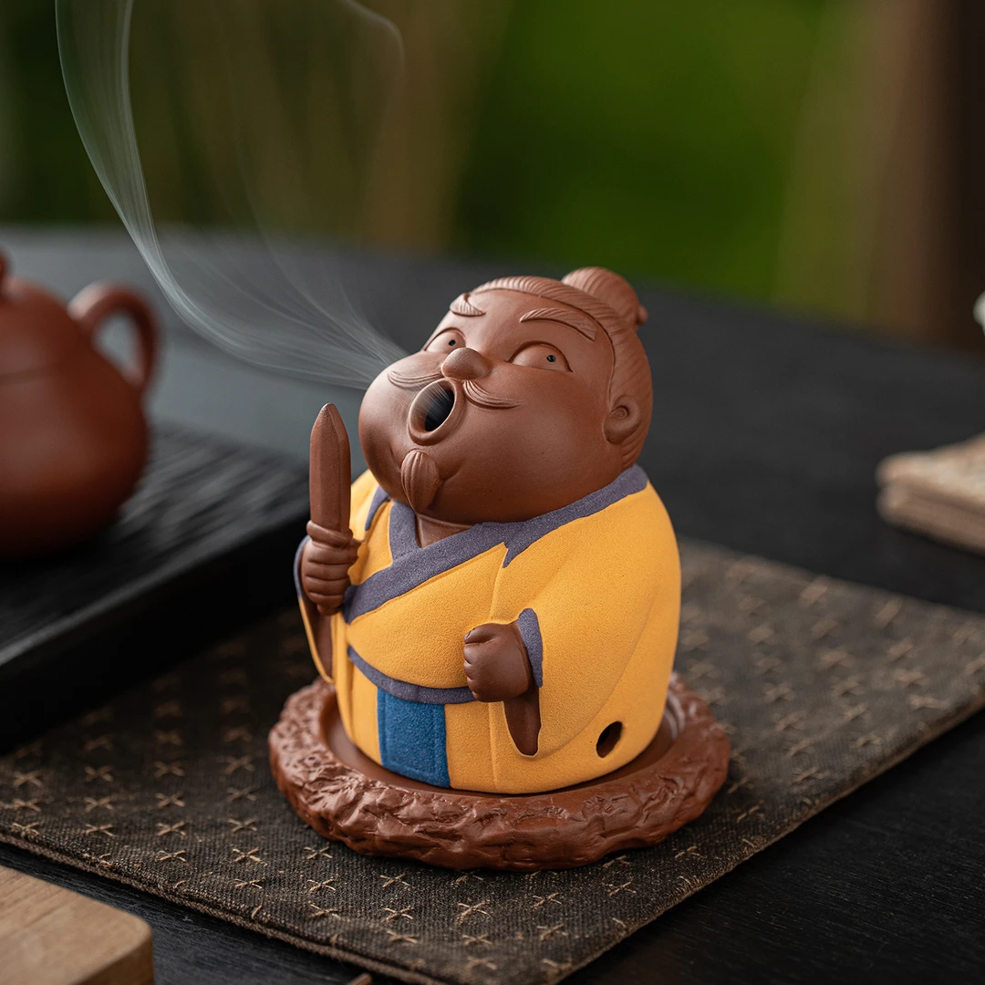 创意三国人物刘备关羽张飞香炉陶瓷小号盘香炉禅意香薰炉托盘摆件