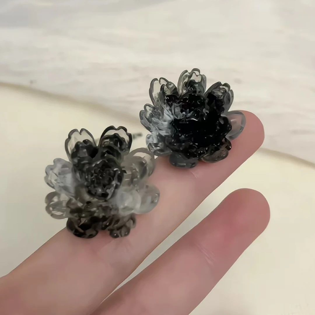 合金亚克力耳饰 晕染水墨莲蓬花朵耳钉小众设计感温柔新中式耳环