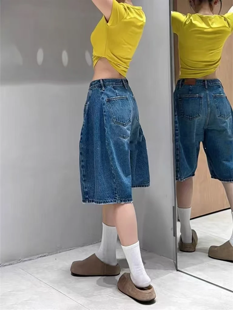 SU【601】代99 愫余  阔腿夏季薄款气球裤蓝色高腰无弹五分灯笼裤~