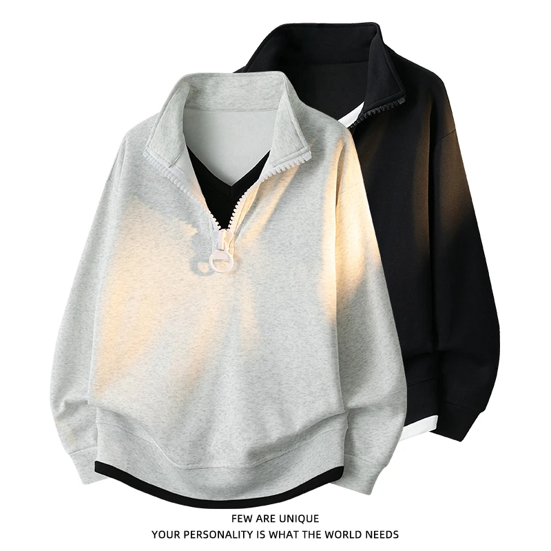 玛斯柏半拉链卫衣男士春秋季立领潮牌套头宽松男生假两件长袖T恤