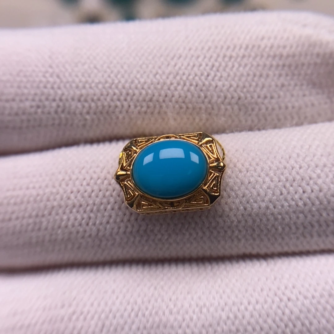 18K金镶嵌绿松石暴力蓝背云9.6mmAA795