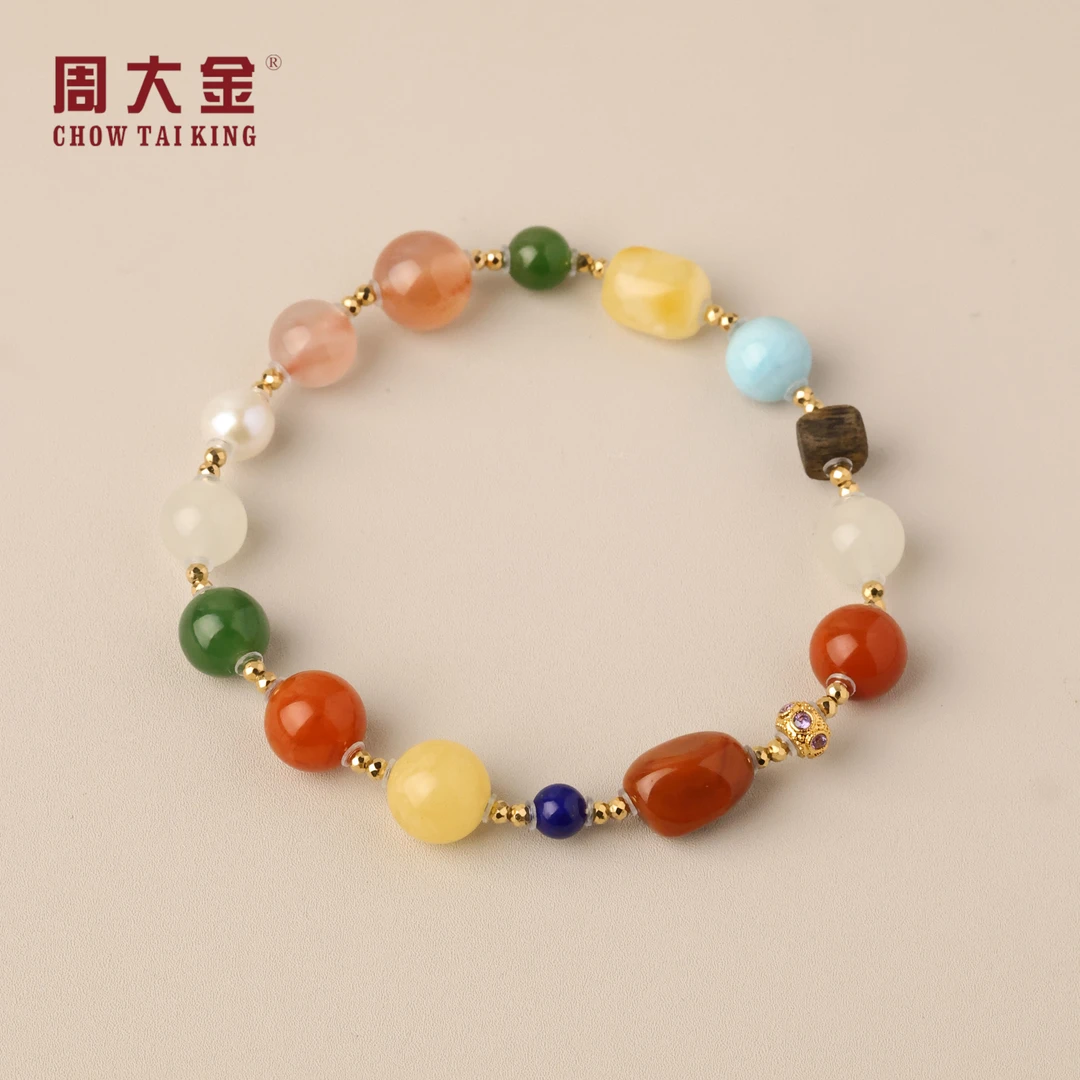 【周大金玉石】18k金南红多宝手串-S3838-娟