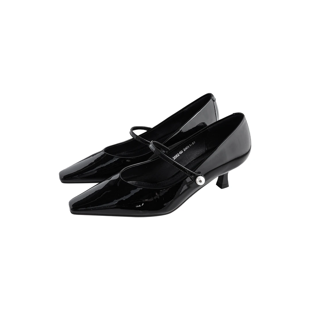 HELA AOMI “牛漆皮珍珠扣”一字带坡跟方头气质浅口女鞋CY5CW81718