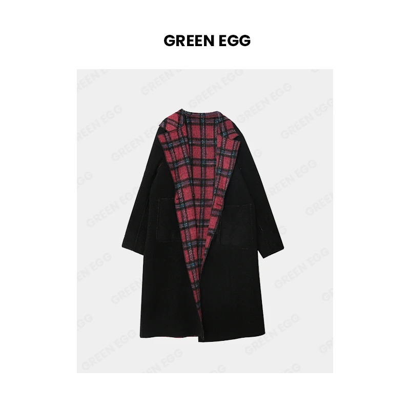 【年末狂欢】A497微胖大码韩版复古两穿格纹大衣冬中长款气质宽松