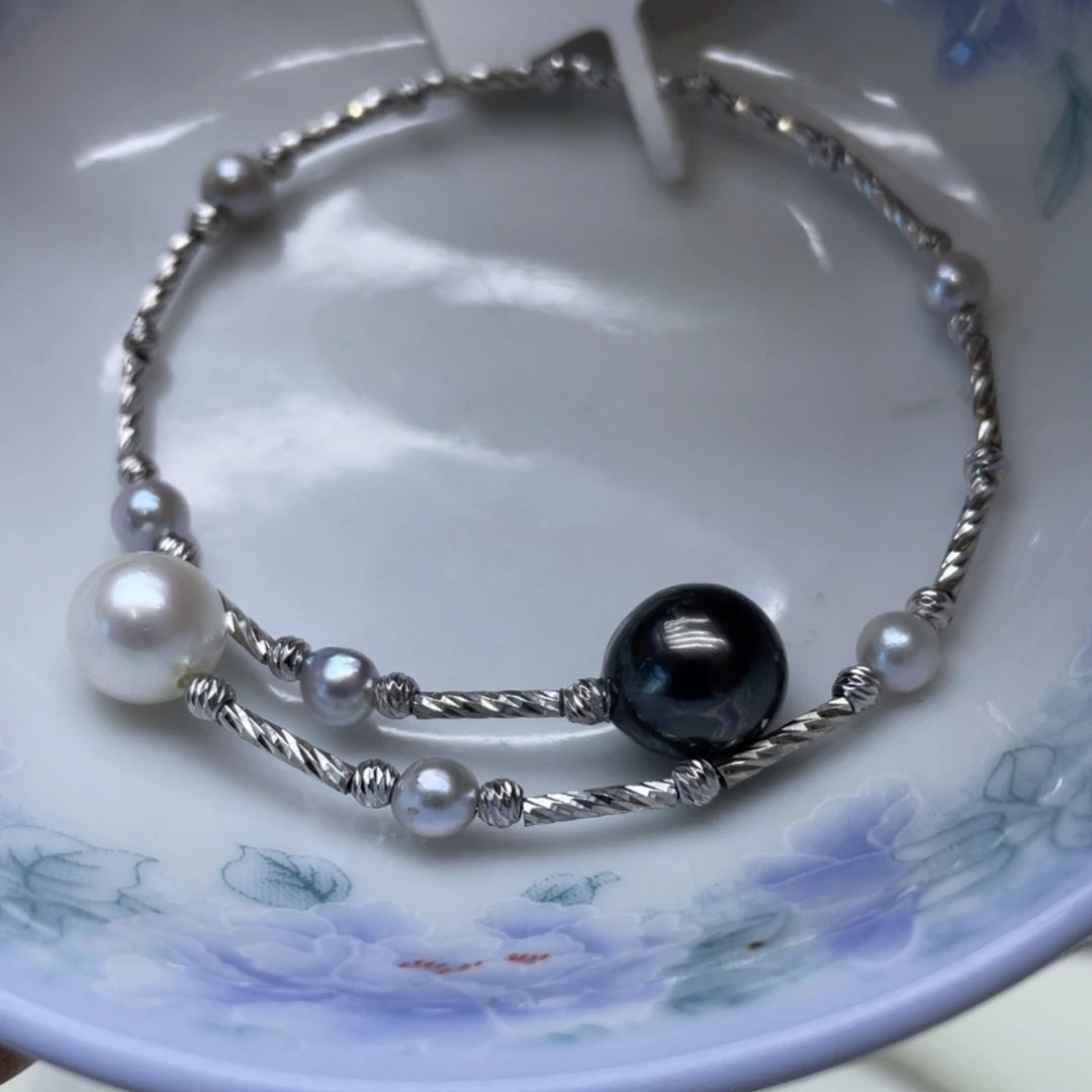 手镯银S925镶嵌海水珍珠