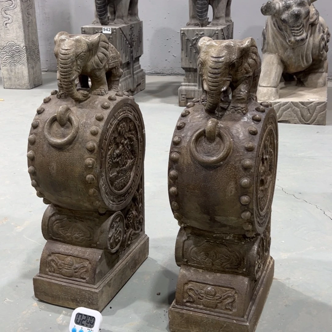 抱鼓石一对黑青石