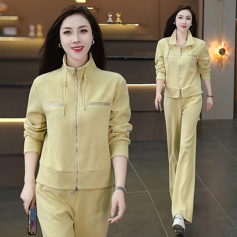 休闲运动服套装女2025春秋新款洋气显瘦立领开衫外套阔腿裤两件套