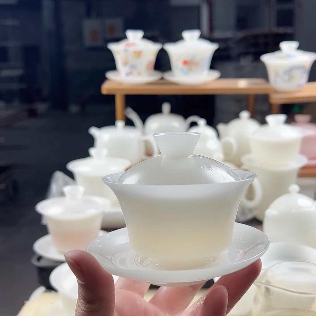 素烧璞玉薄胎小马蹄盖碗100ml