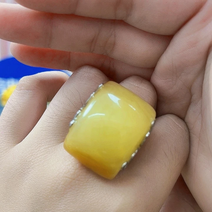 蜜蜡银S925镶嵌颈饰戒指