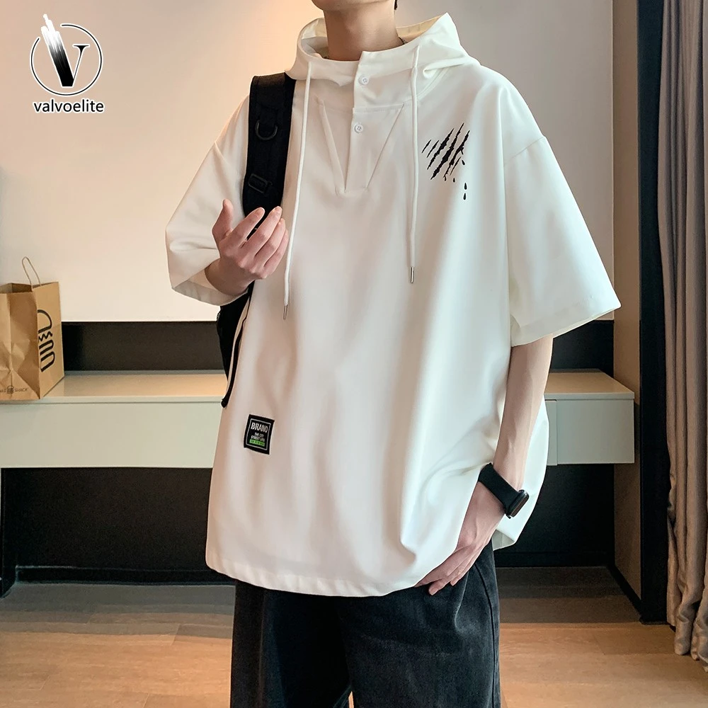 VALVOELITE连帽短袖恤男夏季青少年运动篮球服薄款宽松半袖上衣