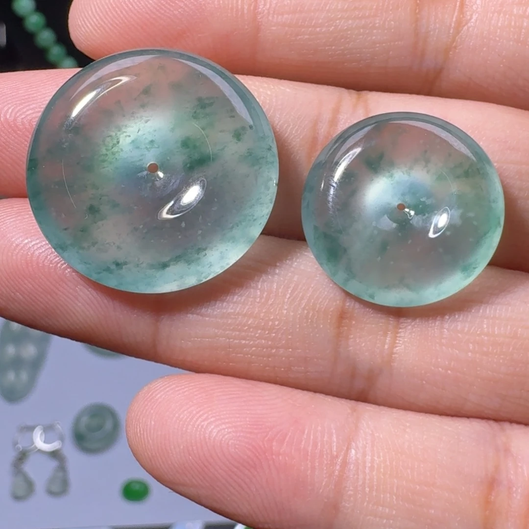 翡翠未镶嵌颈饰一对翡翠水草花冰种平安扣