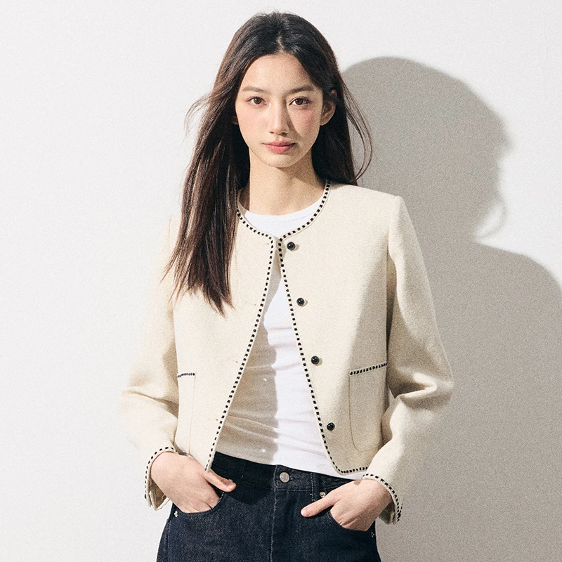 RPB BRAND 法式小香风短外套复古优雅黑白花边长袖圆领上衣女