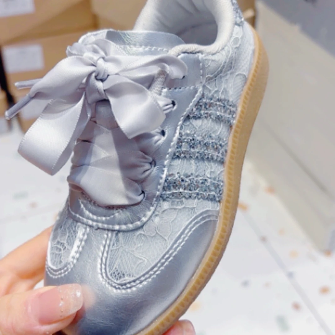 BBbearlat小马哥韩版童鞋德迅儿童鞋银色蕾丝网