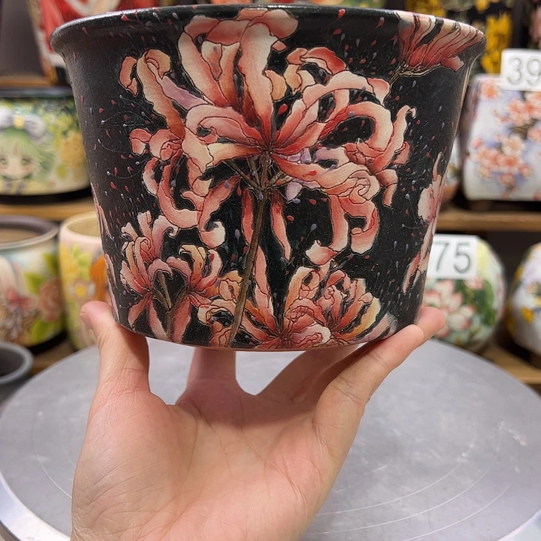 锯***有景德镇炫彩手绘景德镇陶瓷花盆