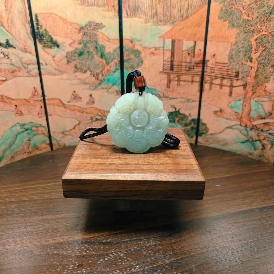 B和田玉双龙送福吊坠0421