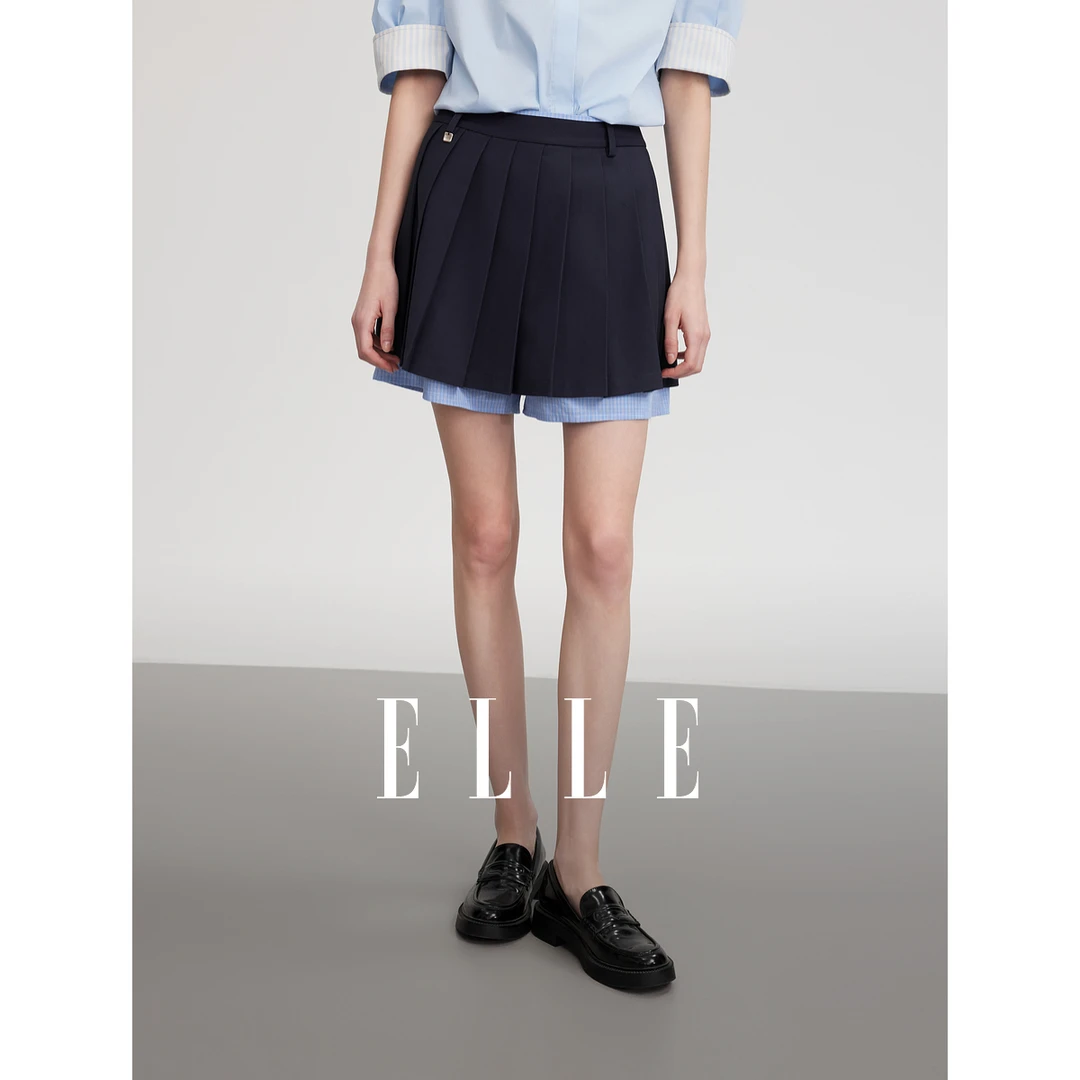 ELLE学院风高腰百褶裙女2025夏新款优雅设计感小众ER51795
