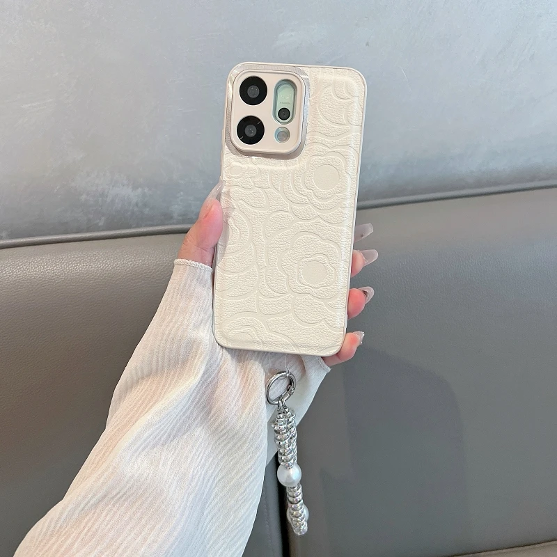 适用opporeno14手机壳新款高级感皮纹山茶花reno14pro女全包防摔