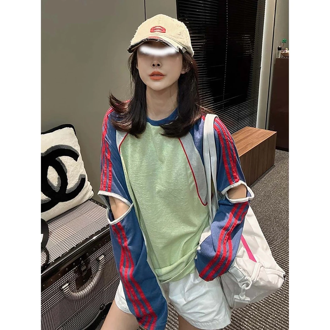 MISU/糜素盛夏流行风格韩系chic洋气减龄上衣慵懒撞色条纹t恤女夏