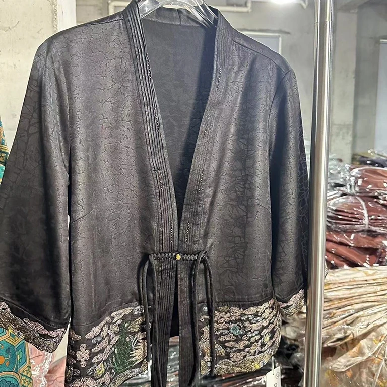 中国风女士刺绣龟裂纹印花衬衫七分袖上衣外套7517