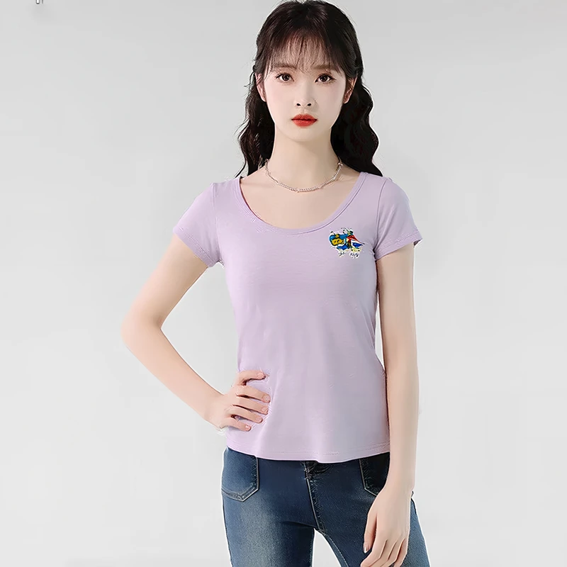 T恤短袖通勤卡通动漫莫奈花园风杂志风常规修身