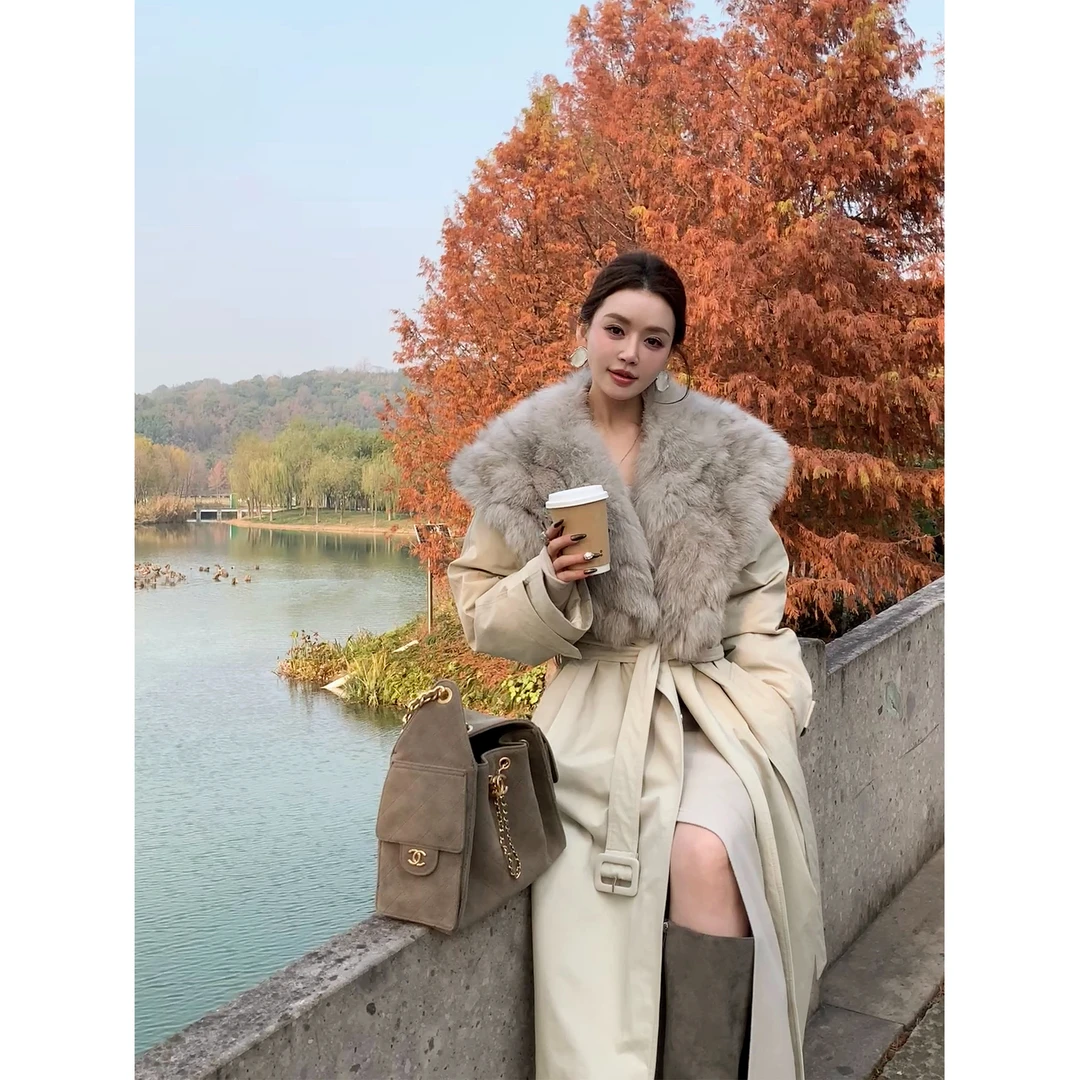 xinxin 【加州暖阳】进口狐狸毛领90白鸭绒 派克羽绒服 Q512610