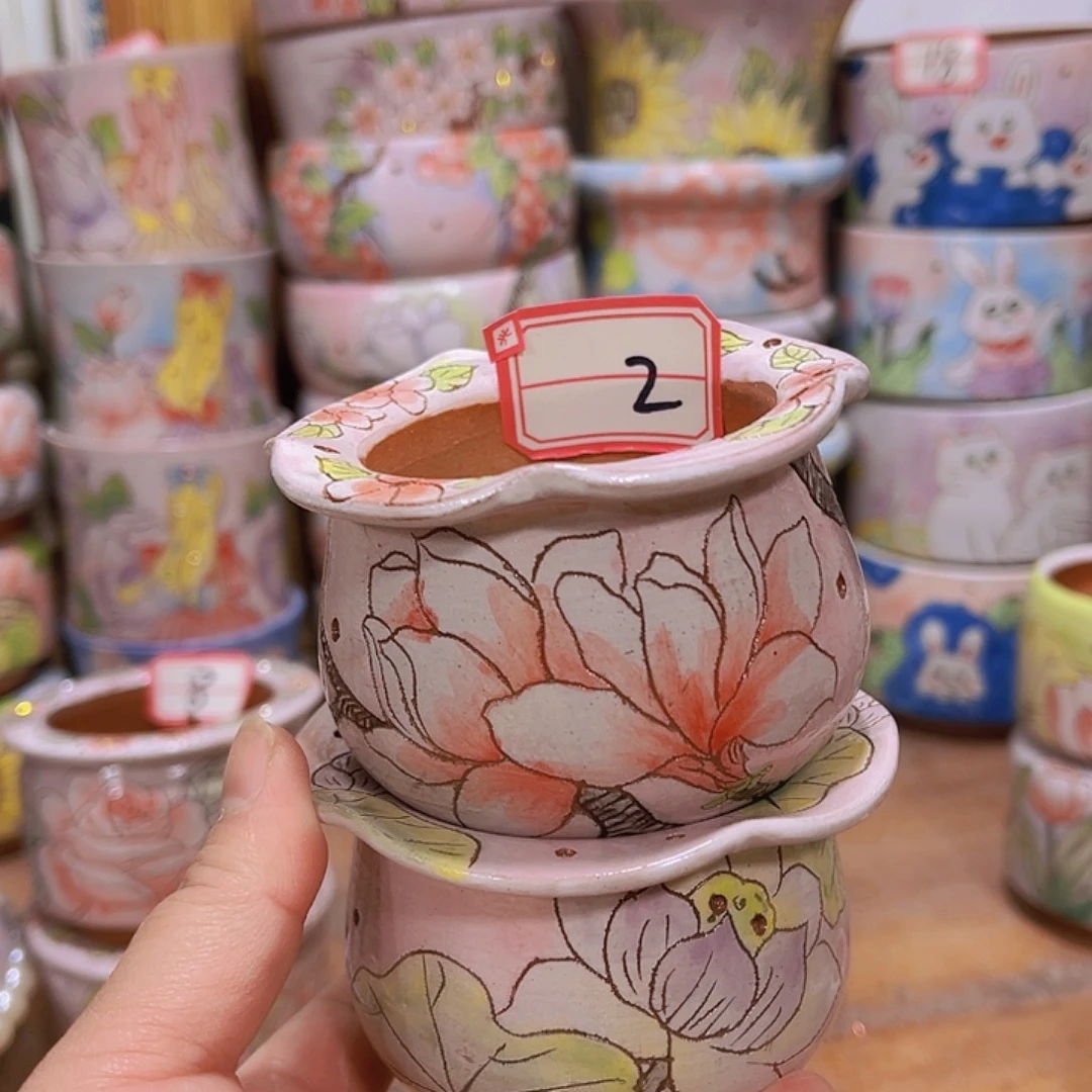 多肉花盆手绘景德镇