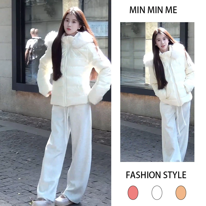 韩版法式时尚小个子拉链棉服2025秋冬季新款加绒休闲阔腿裤两件套
