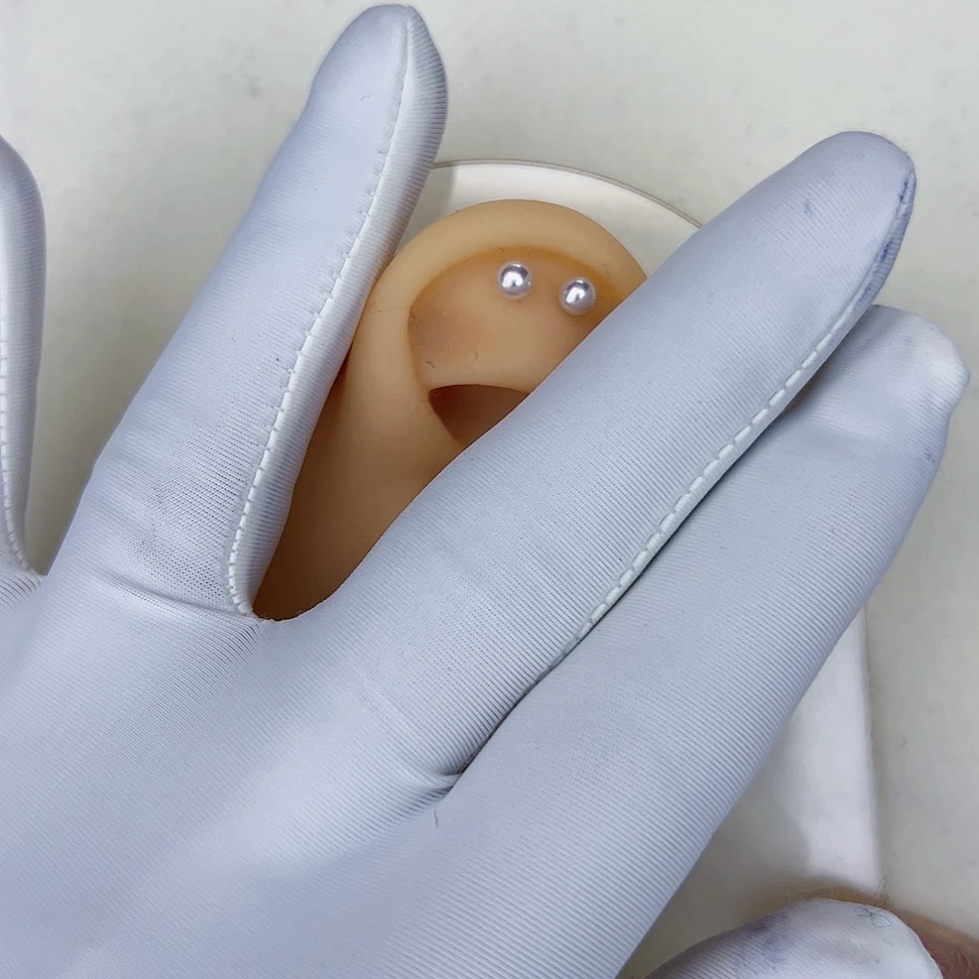 海水珍珠海水akoya天女耳钉3-4mm银S925镶嵌