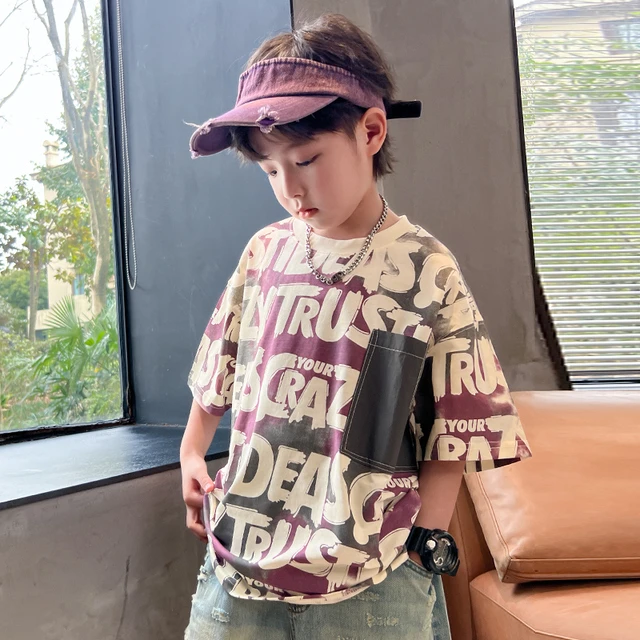 男童短袖T恤夏装2025新款儿童夏季宽松半袖大童夏款纯棉上衣男孩t