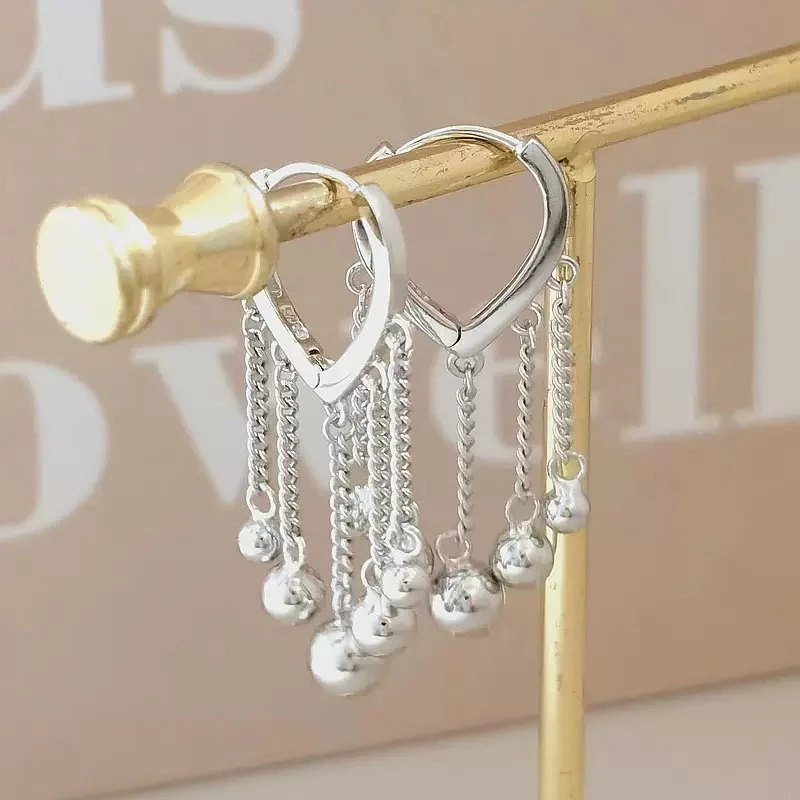 足银耳饰 足银珠珠流苏耳扣精致简约百搭耳饰