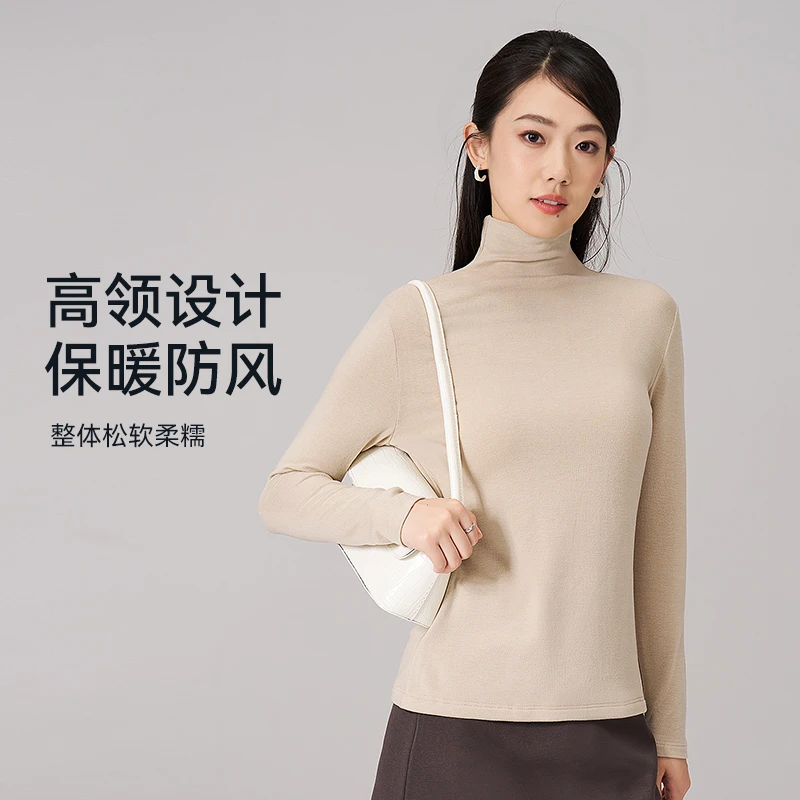 秋冬季女款透气运动休闲长袖T恤针织纯色常规款高领打底衫6498