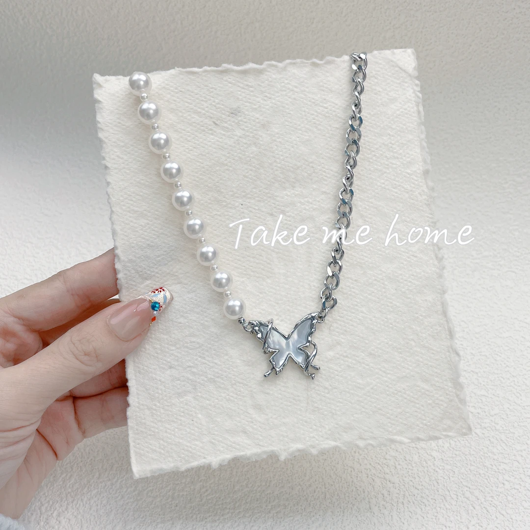 铜合金贝壳项链 重工设计款母贝蝴蝶项链